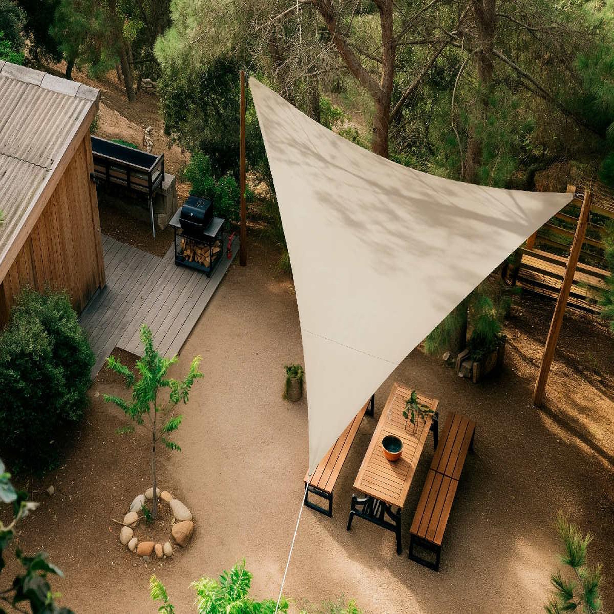 Voir la diapositive 2 : Jardiline Voile d'ombrage triangulaire rivage grège - 5 x 5 x 5 m - qualité premium jardiline