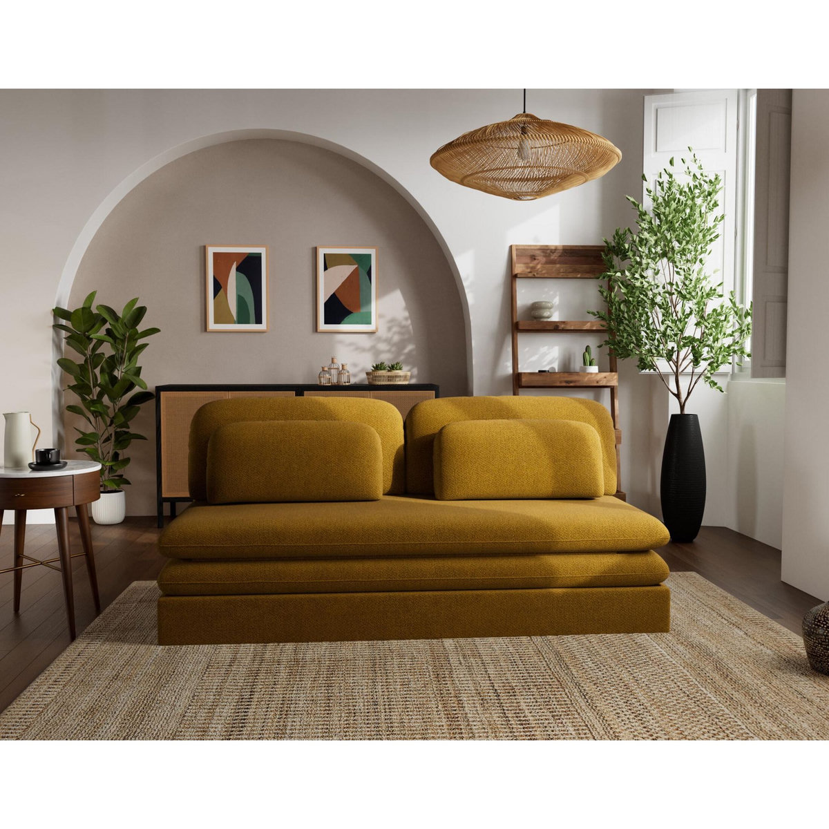 LISA DESIGN Ysal - canapé 3 places convertible déplimousse en velours texturé