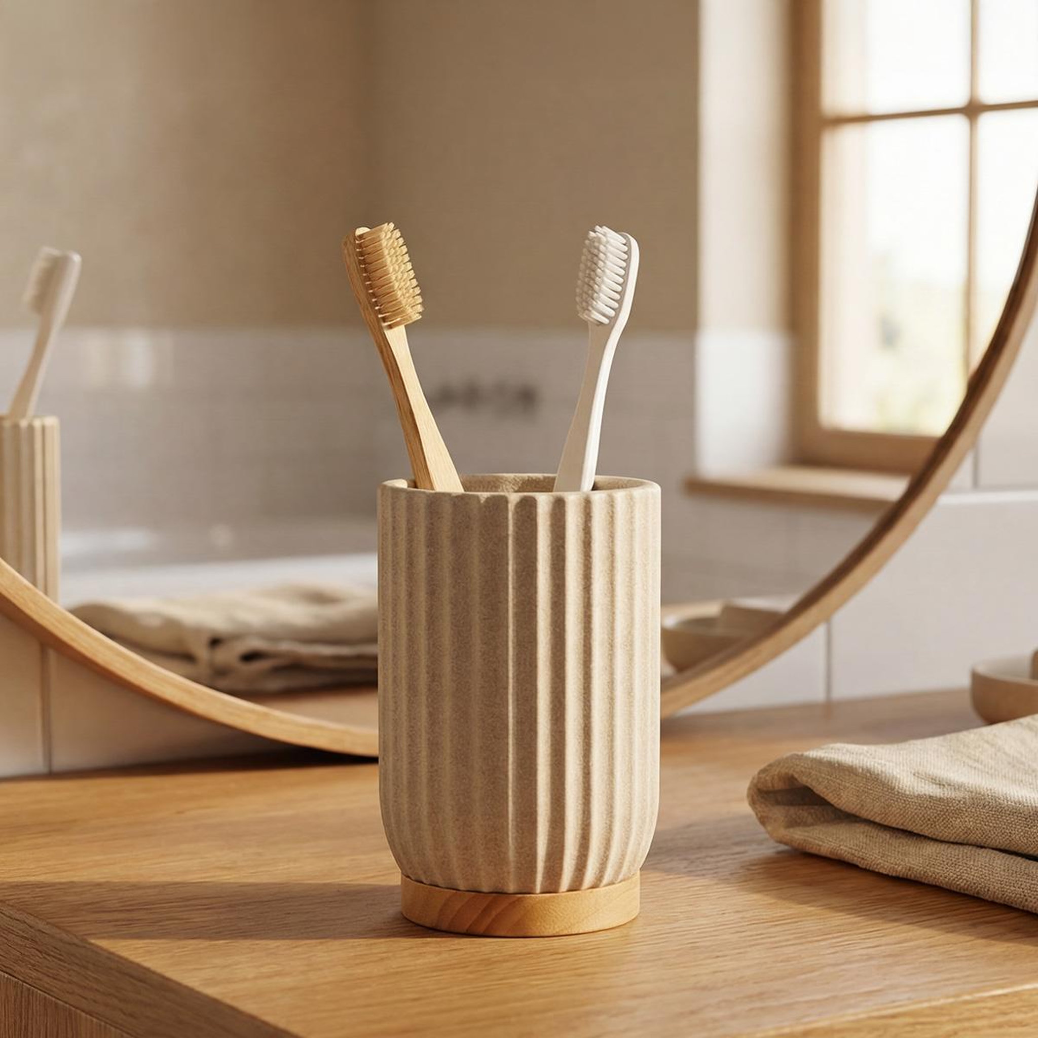 Voir la diapositive 2 : MAISON AUBERTIN Porte brosse a dent résine beige oceano