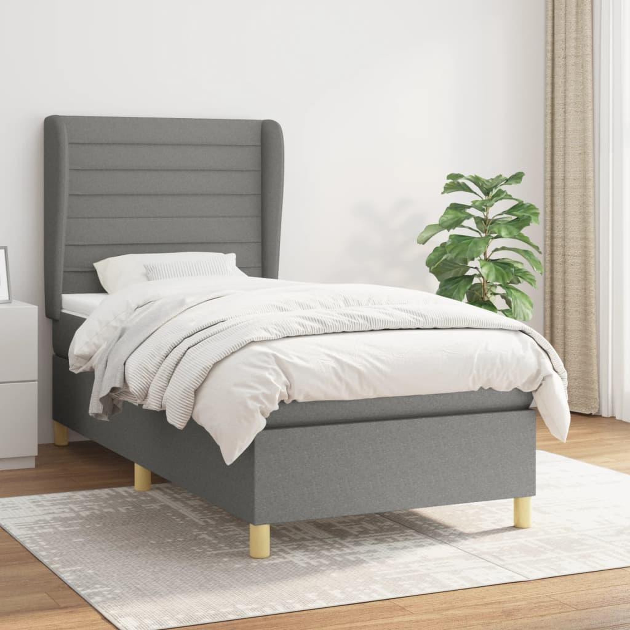 Voir la diapositive 1 : VIDAXL Sommier a lattes de lit avec matelas Gris fonce 80x200 cm Tissu