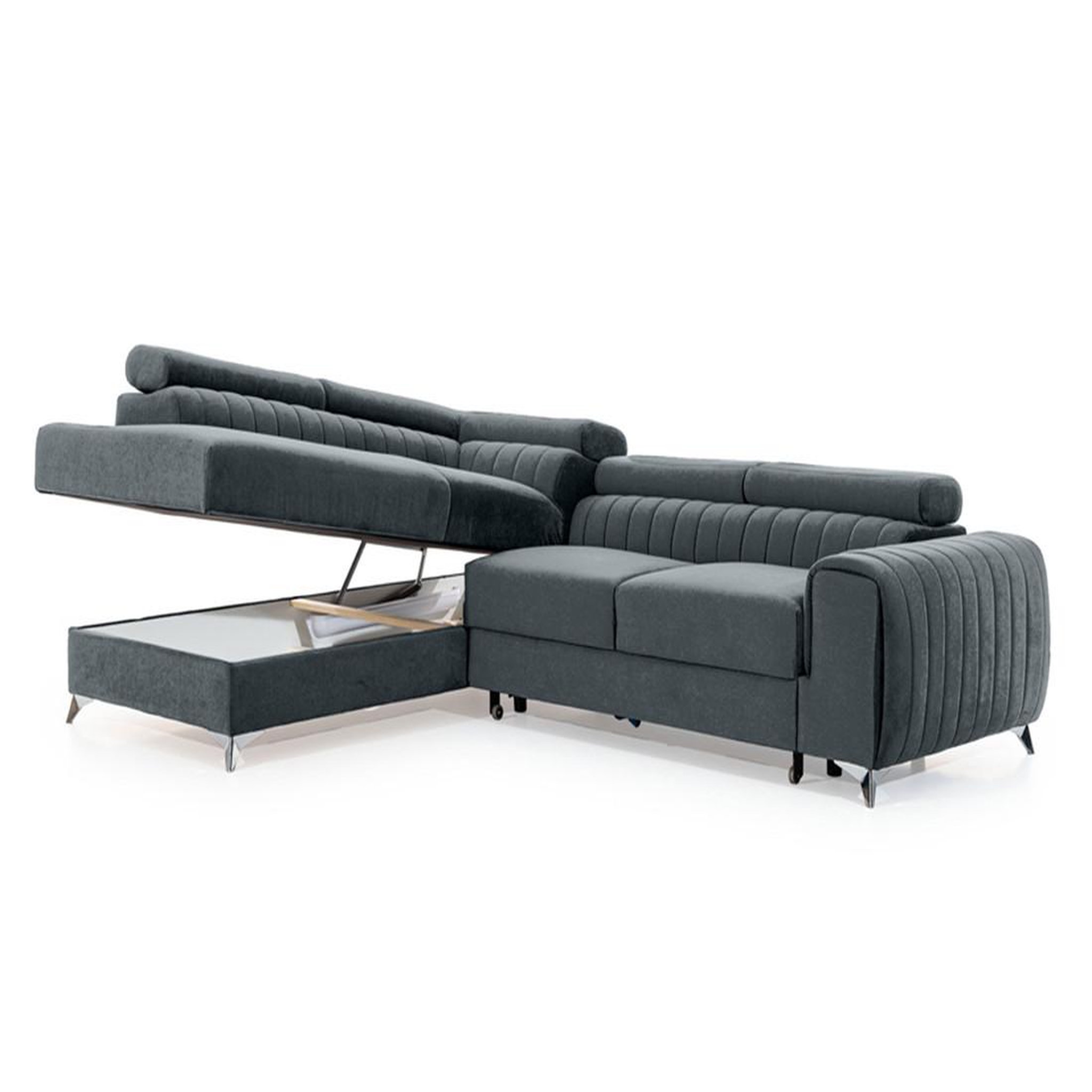 Voir la diapositive 3 : BEST MOBILIER Talisay - canapé d'angle gauche - 5 places - convertible avec coffre - en velours