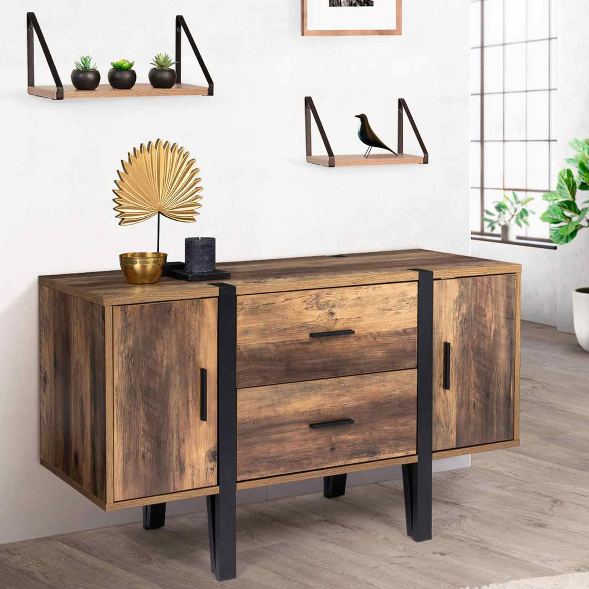 Voir la diapositive 2 : ID MARKET Buffet bas 105 cm AUSTRIA bois pied épingle