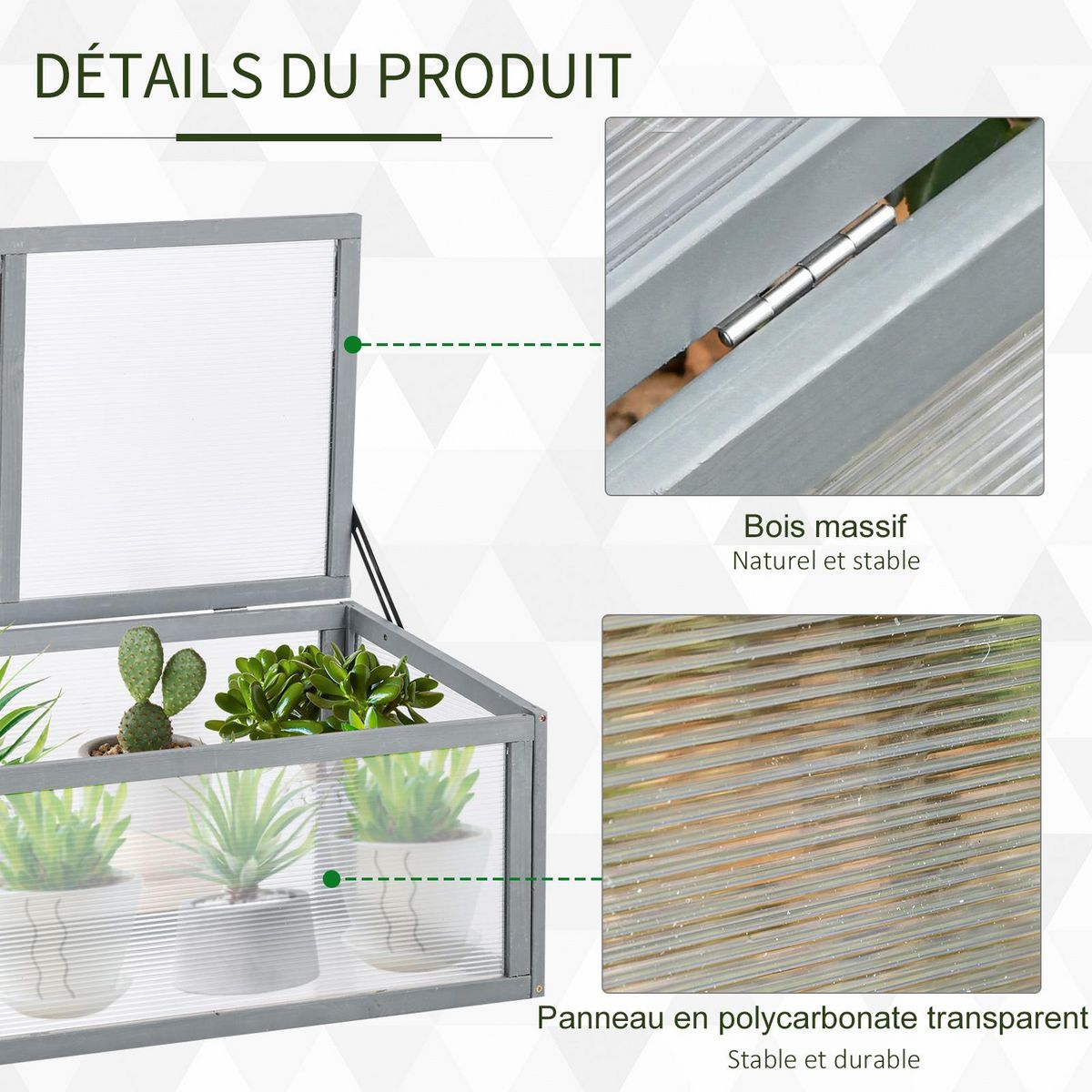 OUTSUNNY Mini serre de jardin serre à tomates dim. 90L x 46l x 40H cm toit ouvrable panneaux de polycarbonate bois sapin pré-huilé gris