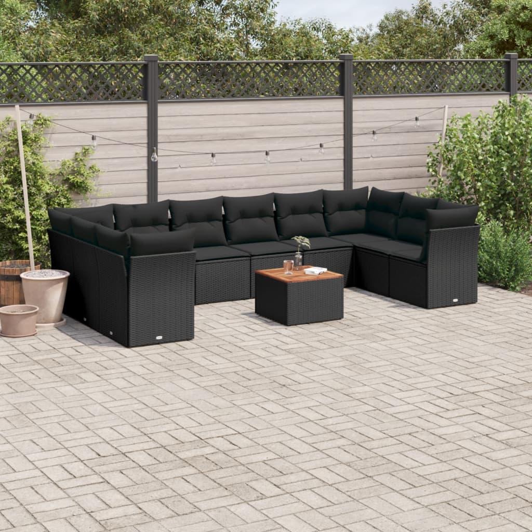 VIDAXL Salon de jardin 11 pcs avec coussins noir resine tressee