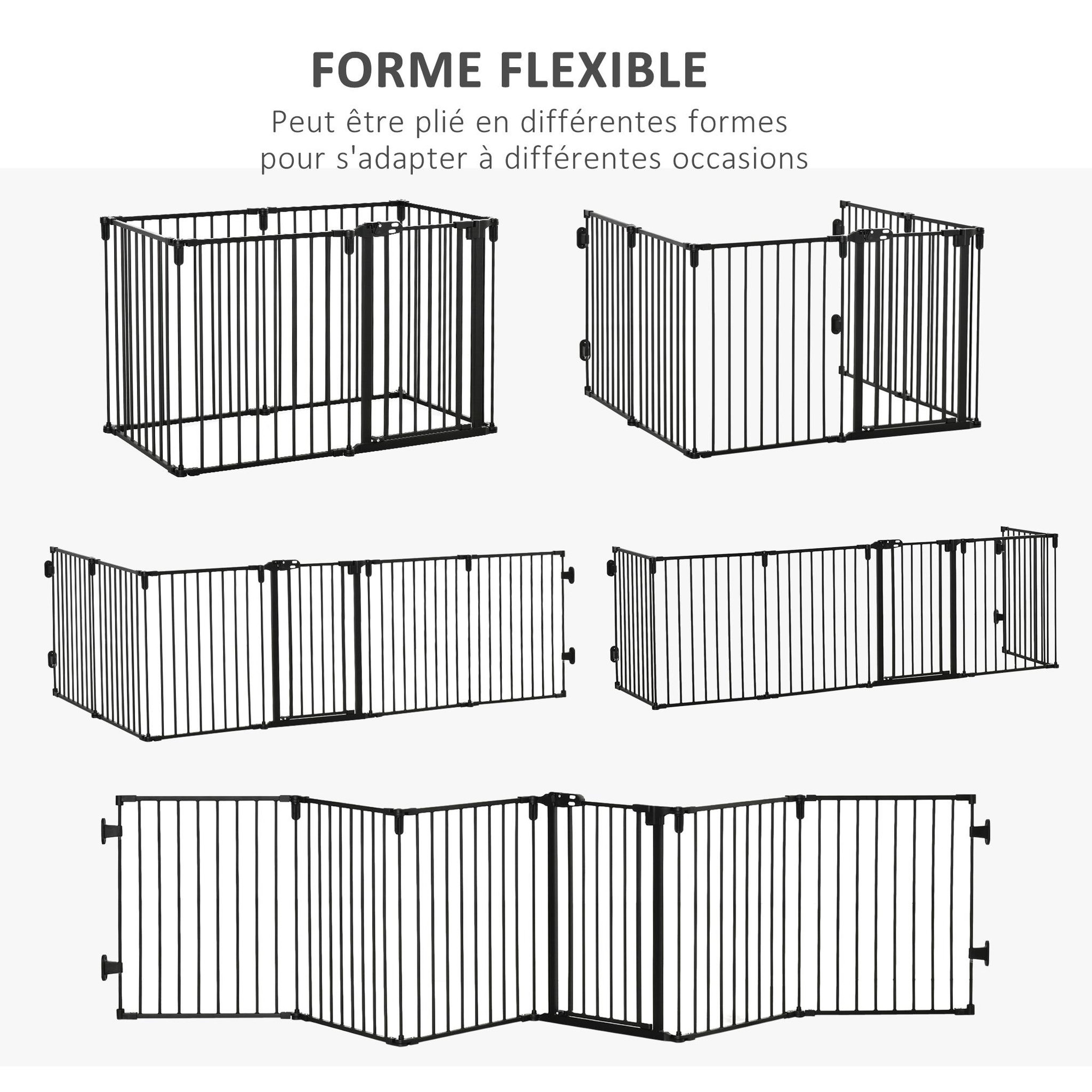 Voir la diapositive 5 : PAWHUT Pawhut barrière de sécurité - parc enclos chien modulable pliable - porte verrouillable - 6 panneaux acier et pp - dim. 362,5l max. X 76h cm noir