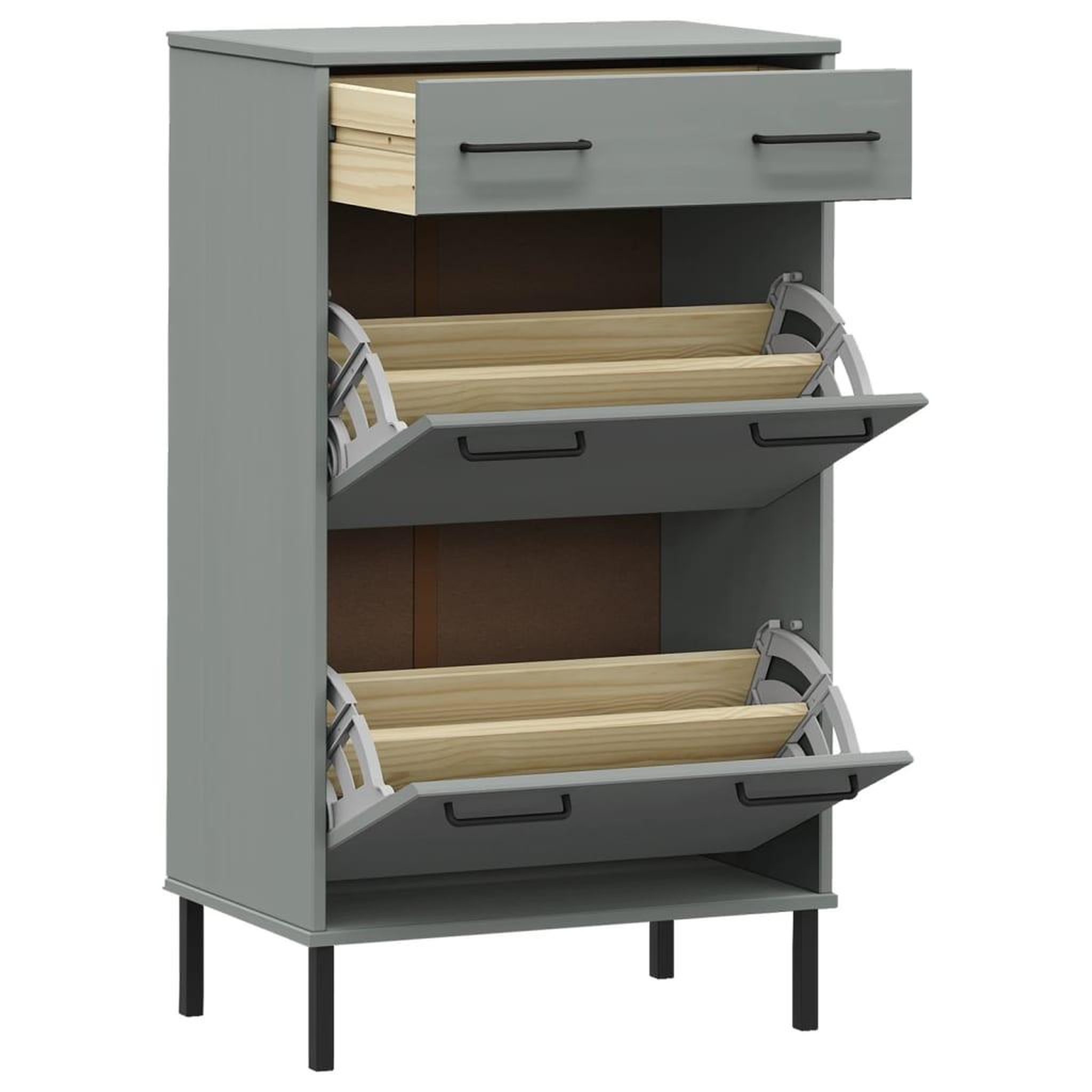Voir la diapositive 5 : VIDAXL Etagere a chaussures et pieds en metal Gris Bois de pin OSLO