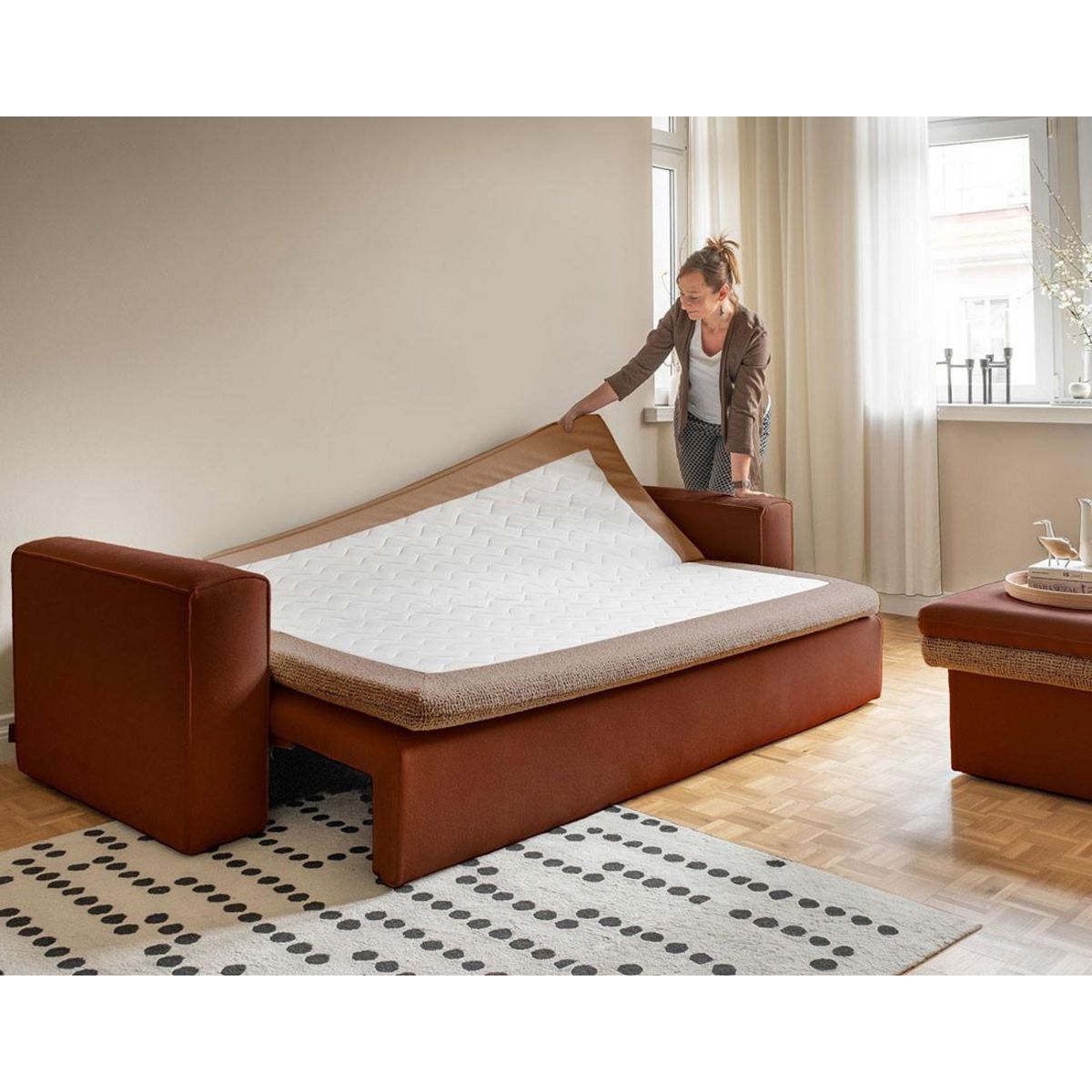 BEST MOBILIER Wilson - canapé droit 3 places convertible avec coffre en tissu et tissu texturé