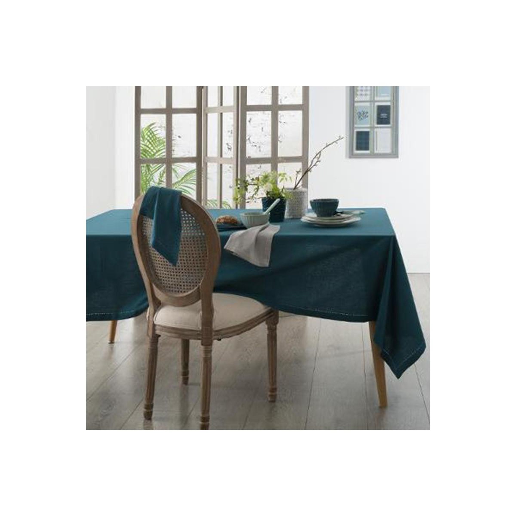 Voir la diapositive 3 : ATMOSPHERA Nappe rectangulaire  chambray  140x240cm bleu