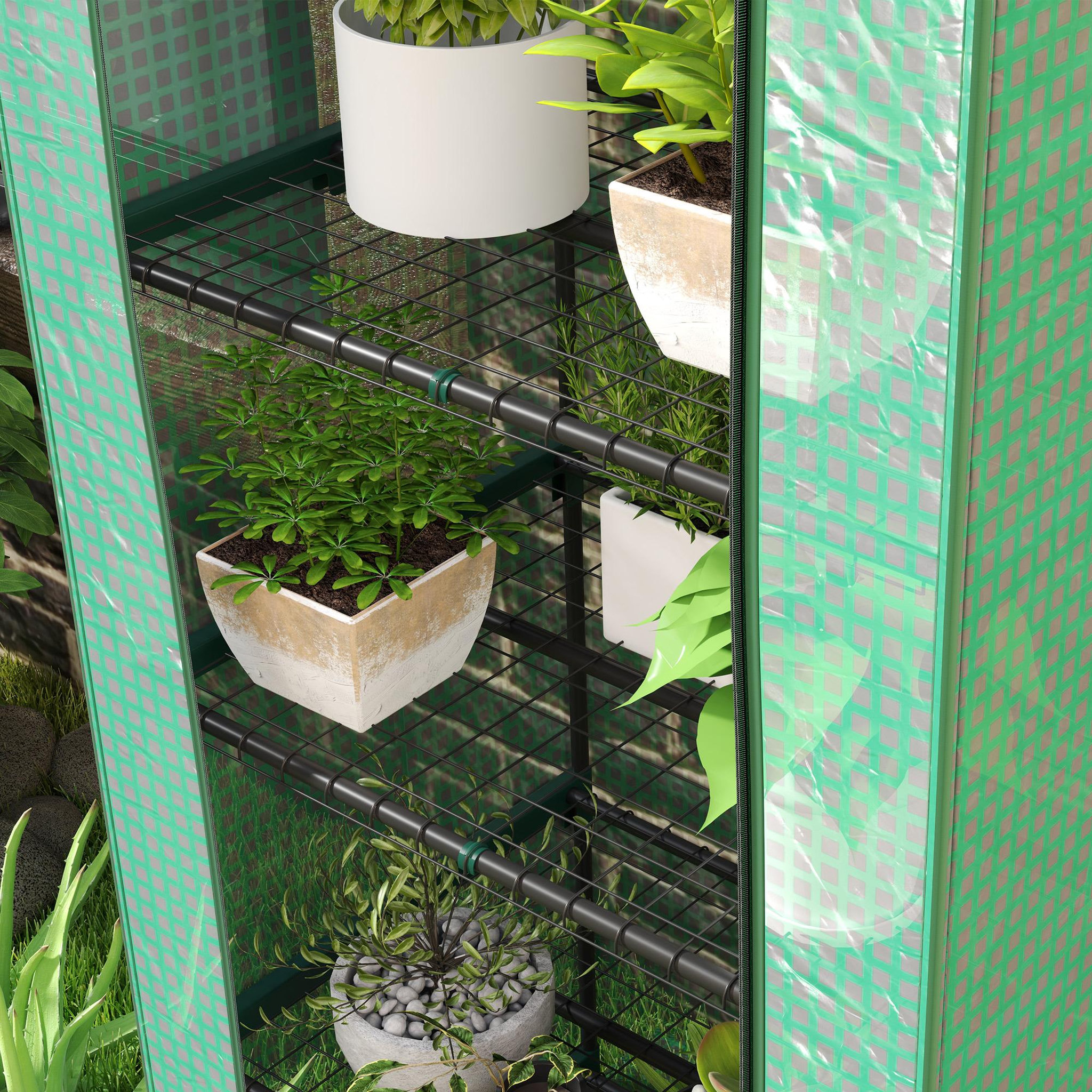 Voir la diapositive 6 : OUTSUNNY Serre de jardin balcon 5 étagères porte zippée 69 x 49 x 193 cm acier thermolaqué bâche pe vert