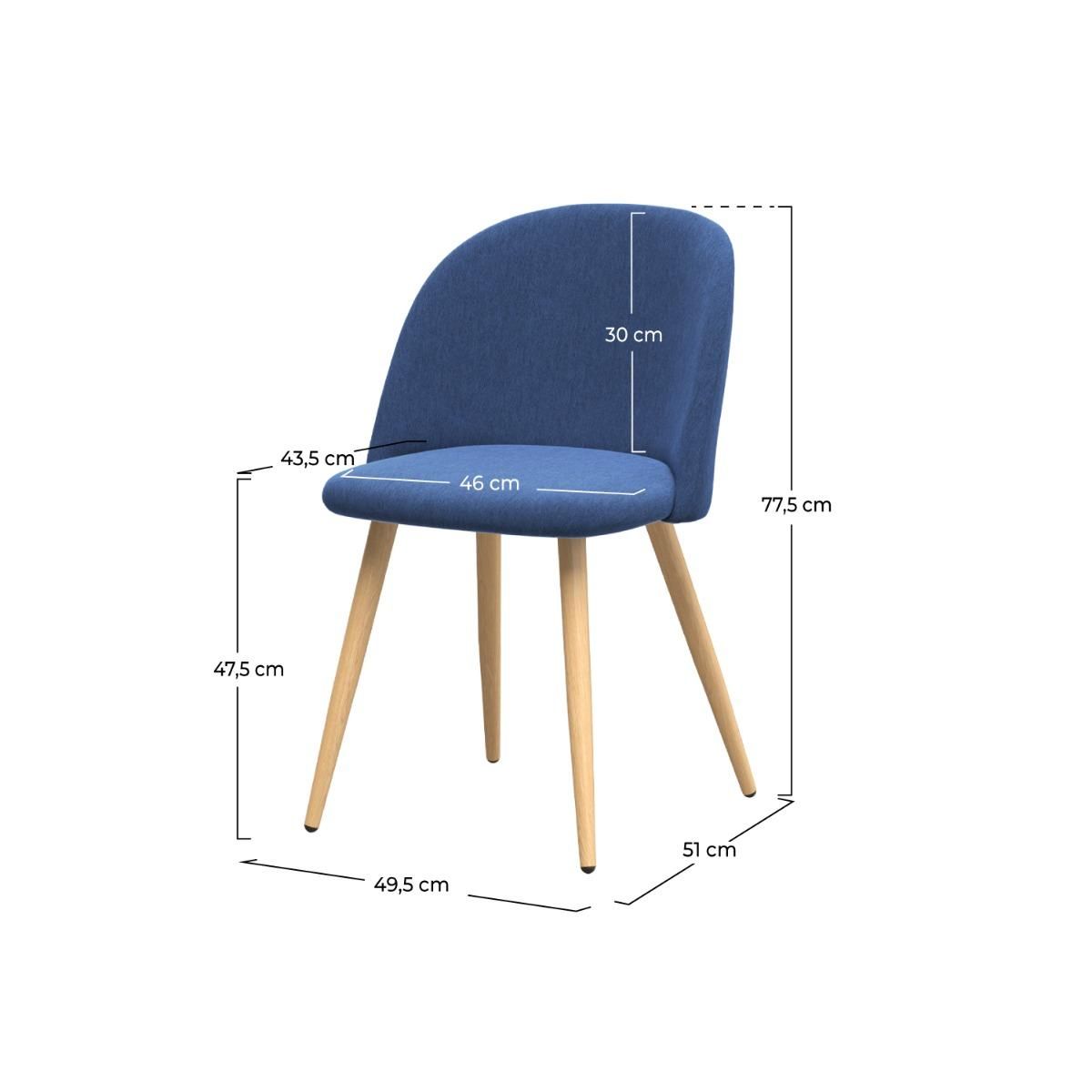 Rendez vous déco Lot de 2 chaises en tissu bleu et pieds en métal effet bois - Cozy