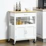 Voir la diapositive 2 : HOMCOM Desserte de cuisine multi-rangements - dim. 73L x 50l x 91H cm - poignées métal MDF blanc plateau bois bambou verni