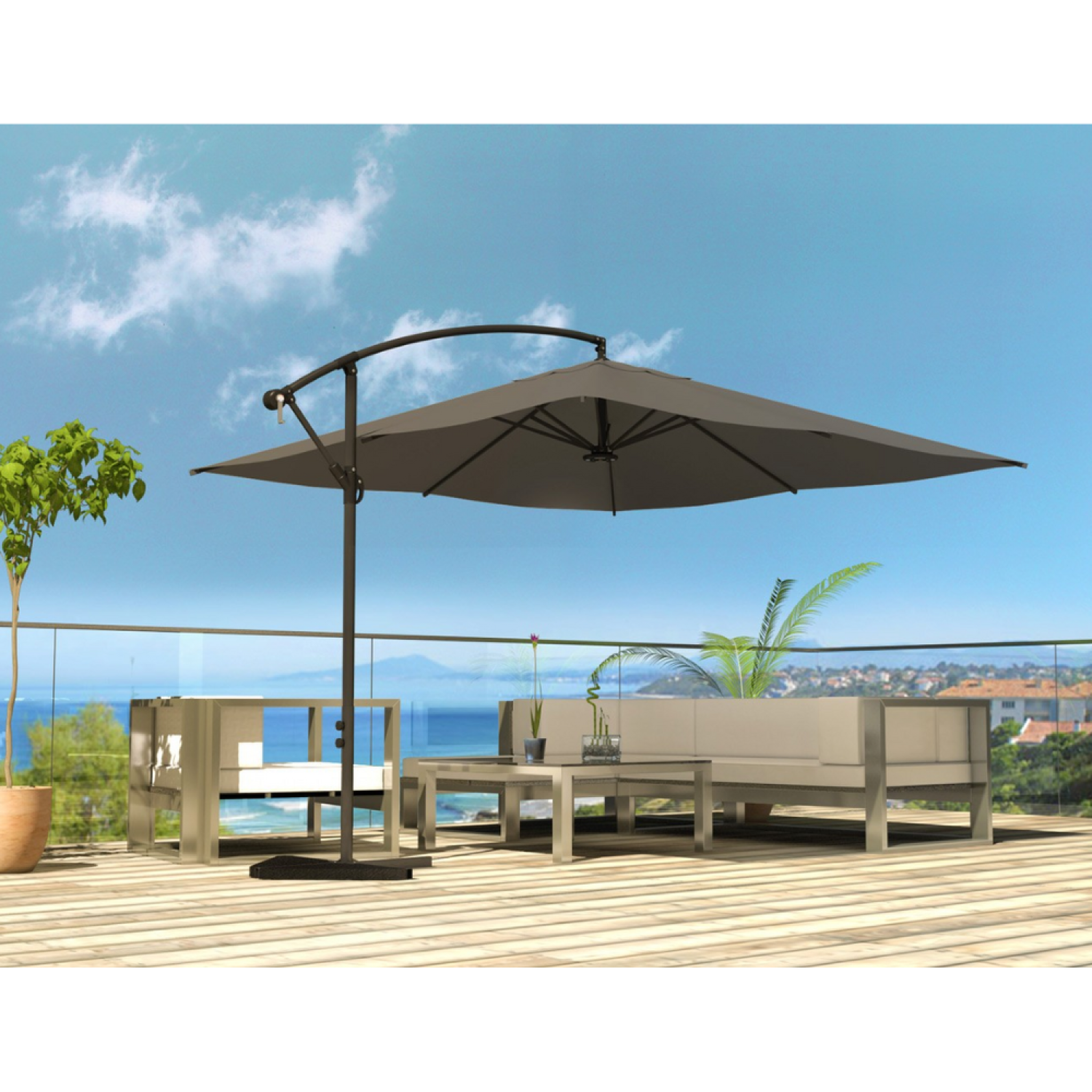 Voir la diapositive 4 : CONCEPT USINE Parasol gris déporté carré 3 x 3 m led solenzara