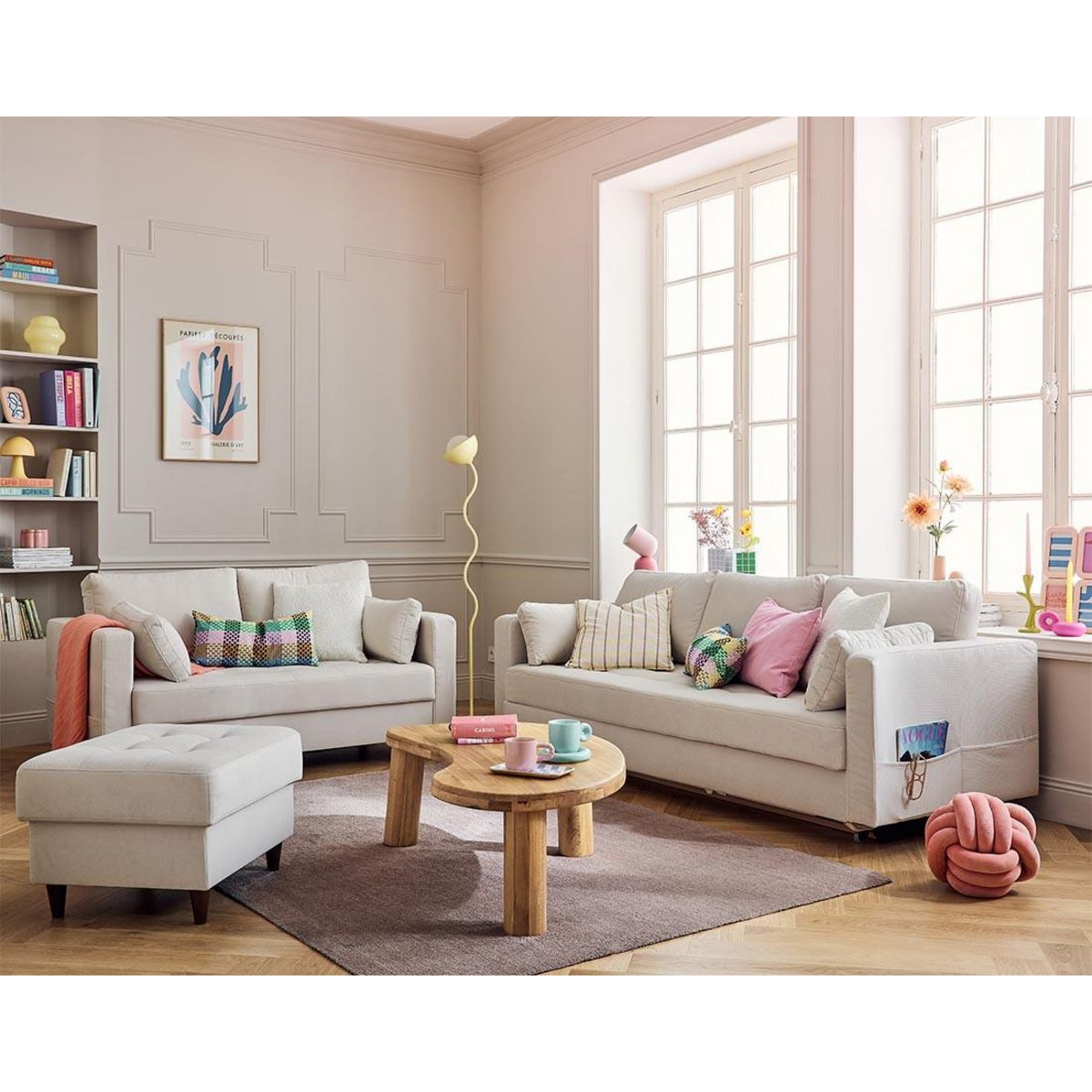 LISA DESIGN Anna - canapé droit 2 places avec poche en velours - pieds en bois