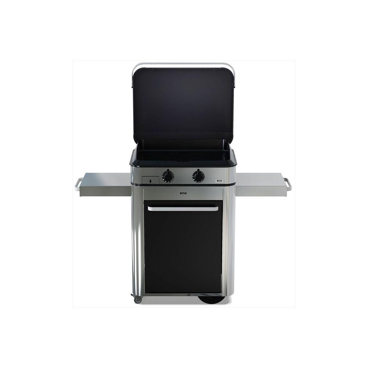 Eno Plancha gaz Combo Enosign 65 Inox et Noir sur chariot, 56x40 cm