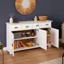 IDIMEX Buffet COLMAR commode bahut vaisselier meuble bas rangement avec 2 tiroirs et 3 portes, en pin massif lasuré blanc