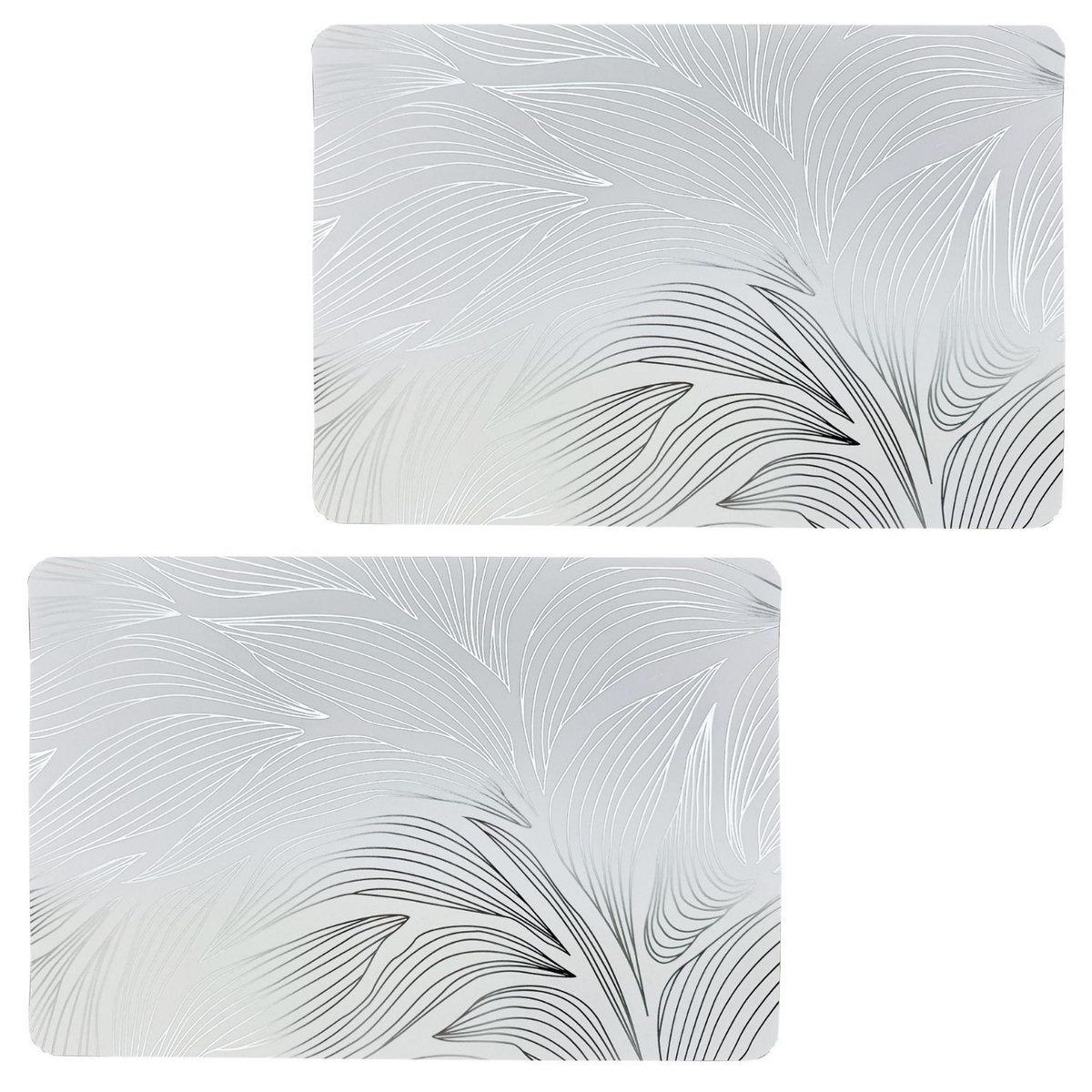 HABITABLE Lot de 2 sets de table motif feuillage avec encre métallique EDEN - 30 x 45 cm - Argent et blanc