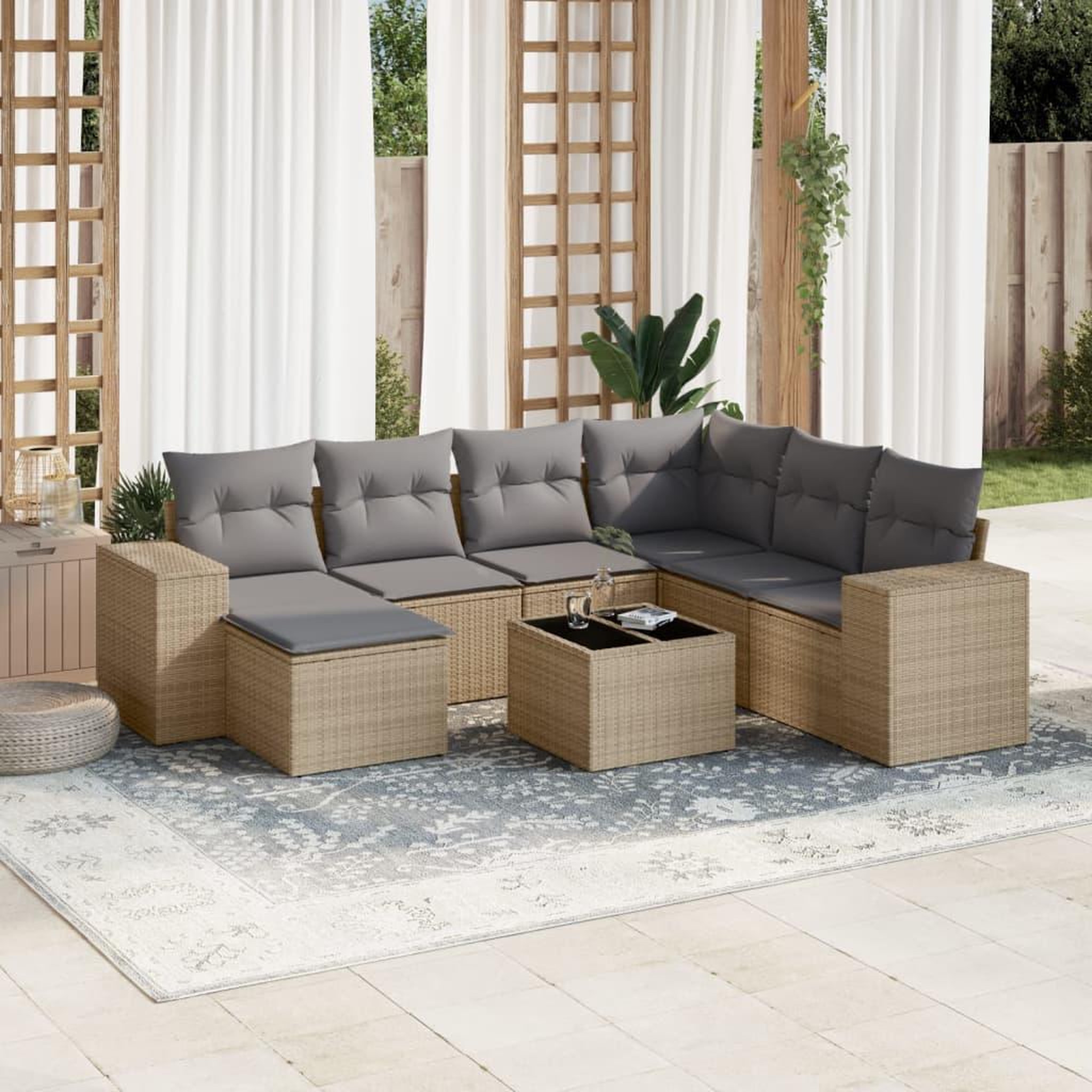 VIDAXL Salon de jardin avec coussins 8 pcs beige resine tressee