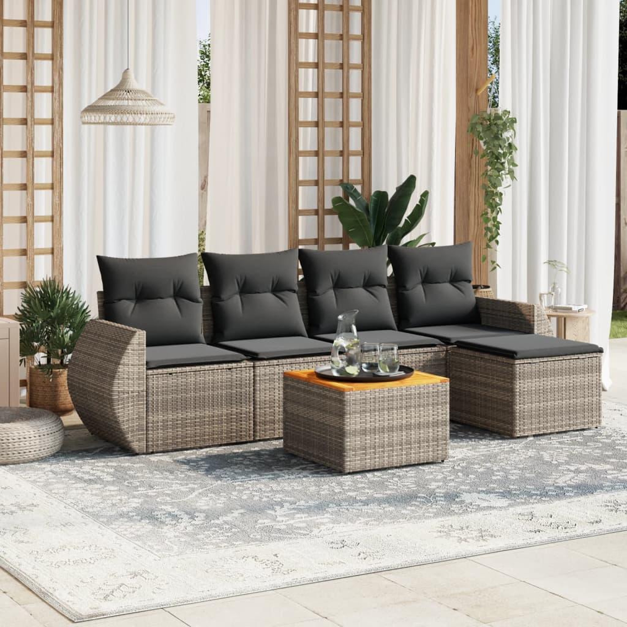 VIDAXL Salon de jardin 6 pcs avec coussins gris resine tressee