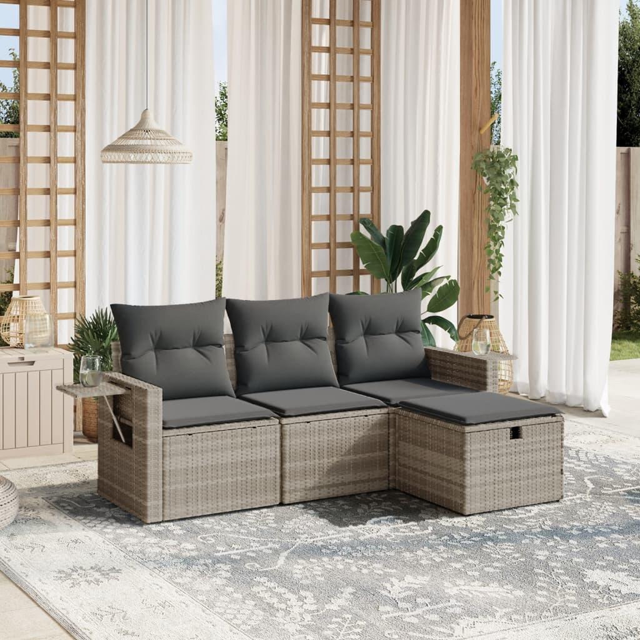 VIDAXL Salon de jardin 4 pcs avec coussins gris clair resine tressee