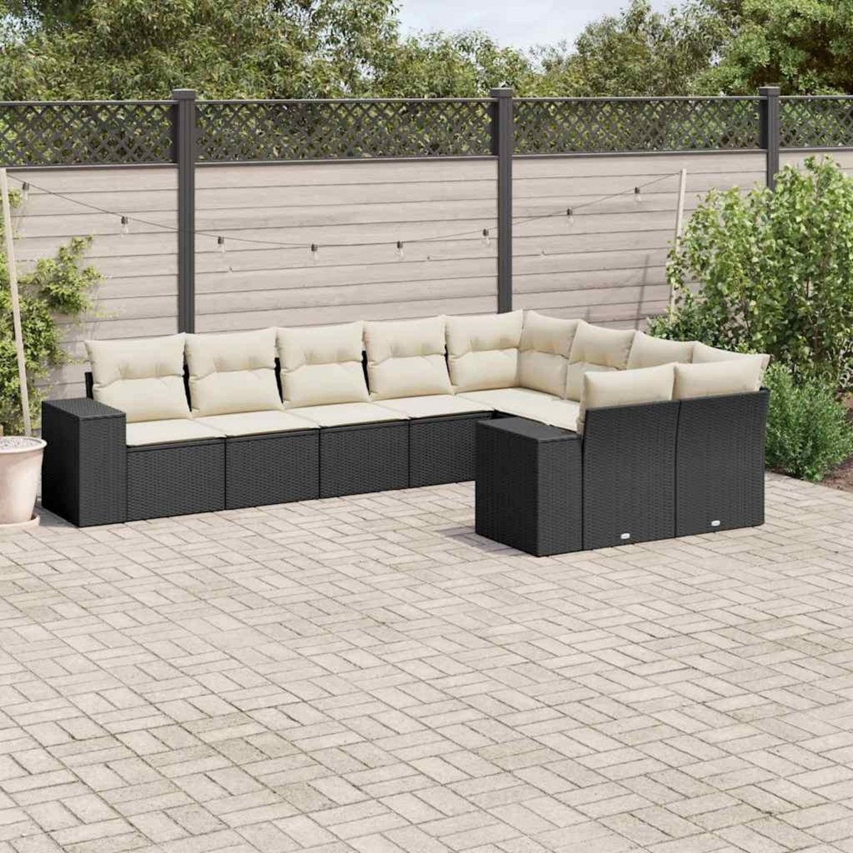 VIDAXL Salon de jardin 9 pcs avec coussins noir resine tressee