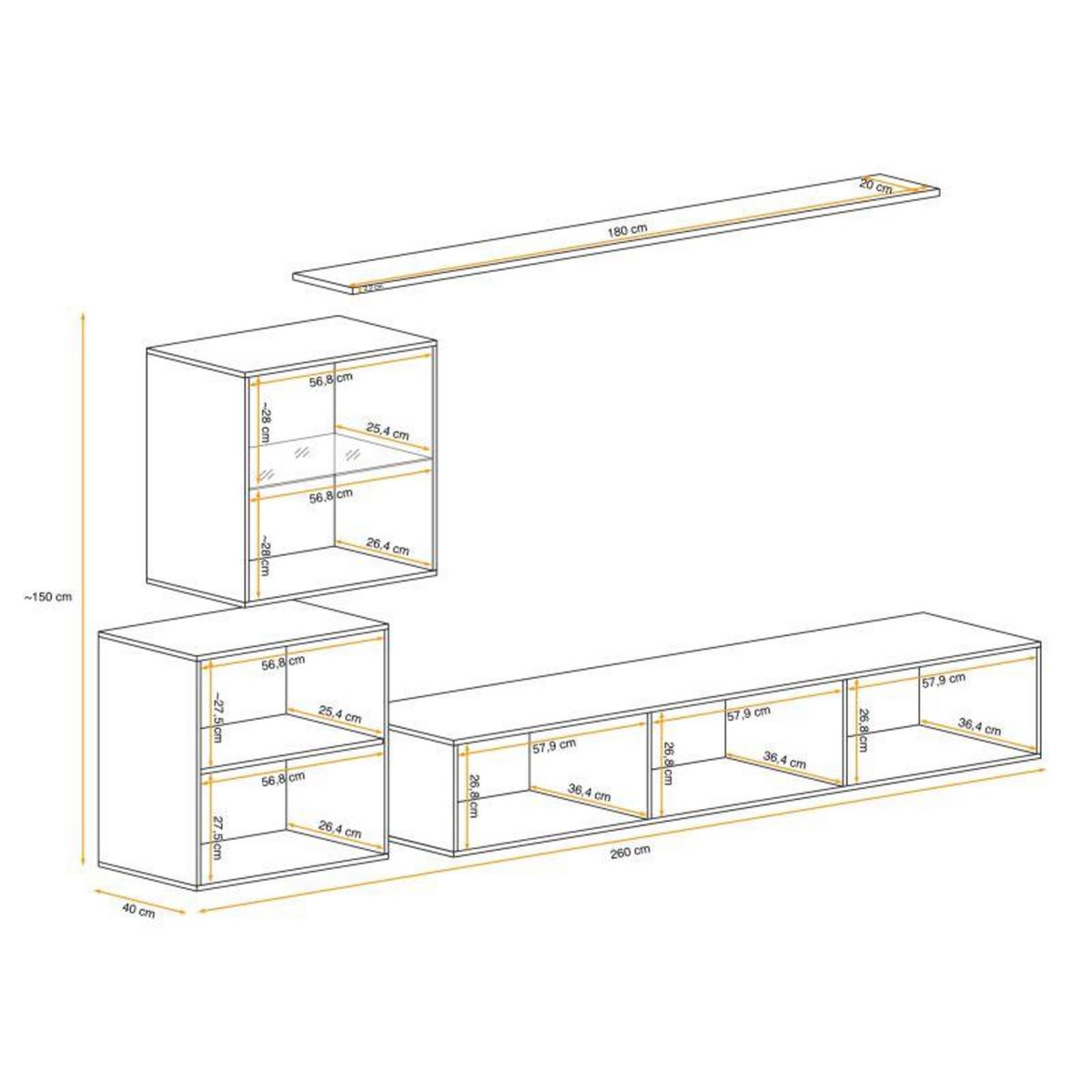 Paris Prix Meuble TV Mural Design  Switch XV  260cm Naturel