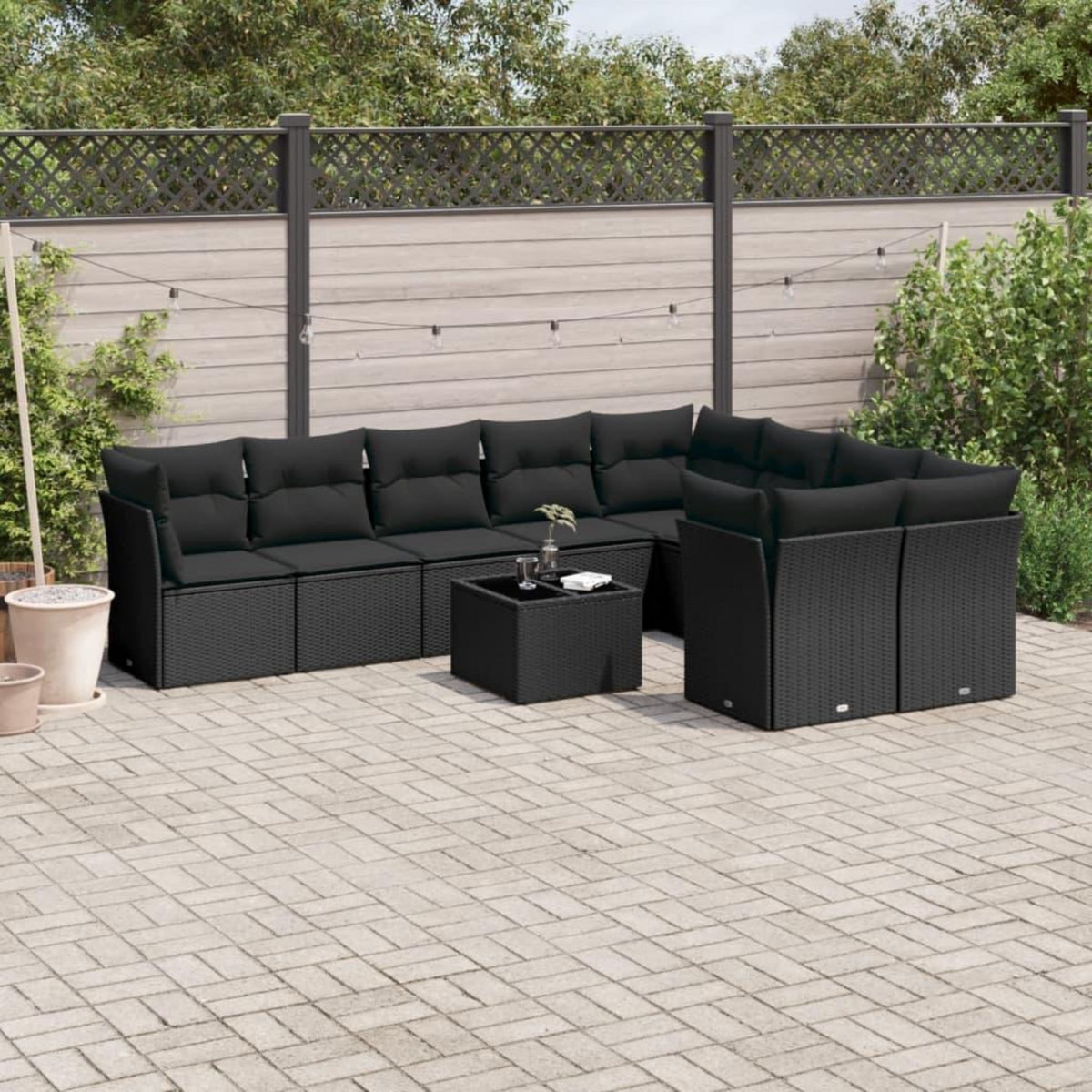 VIDAXL Salon de jardin 10 pcs avec coussins noir resine tressee
