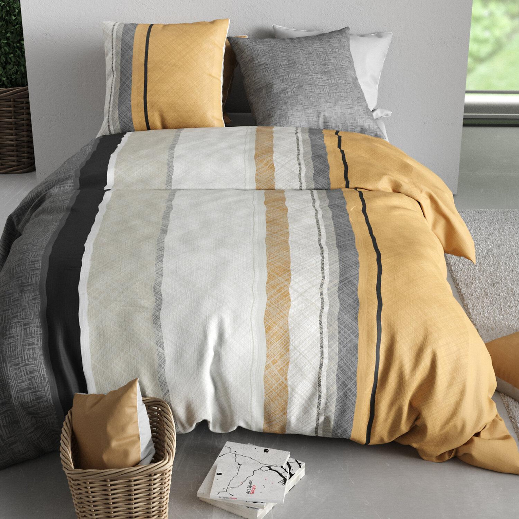 Voir la diapositive 3 : ATELIER DU COTON Parure housse de couette imprimée 100% coton 57fils ogis