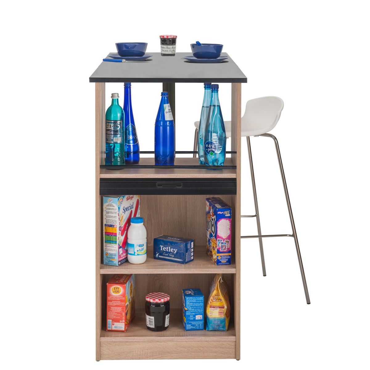 Table comptoir de cuisine avec rangement à rideau L130cm LUCK