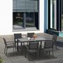 Voir la diapositive 2 : OUTSUNNY Ensemble de jardin 6 personnes chaises empilables table extensible 150/210L cm alu. teslin gris