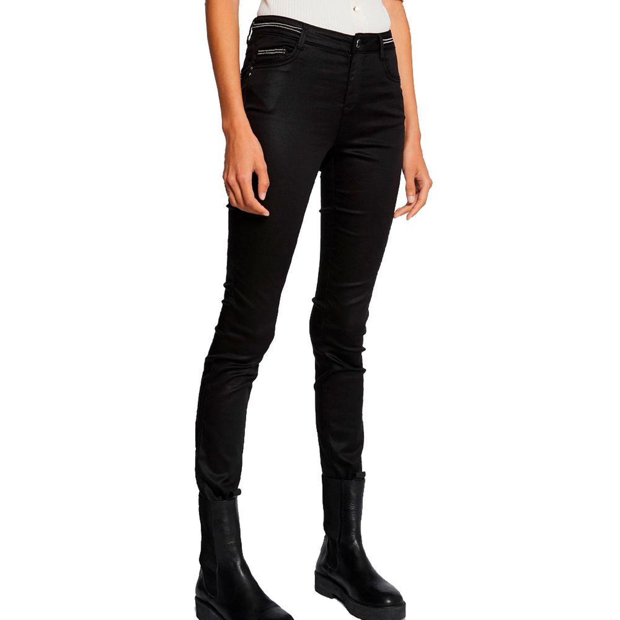 MORGAN Pantalon slim noir enduit femme morgan palona. Coloris disponibles : Noir