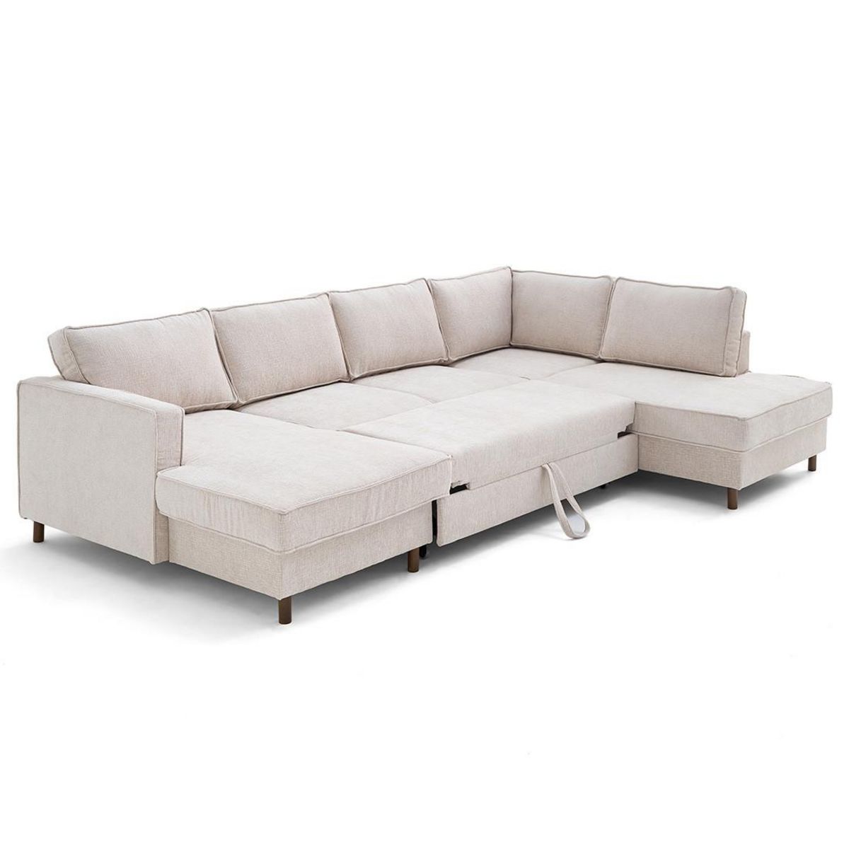 LISA DESIGN Jake - canapé panoramique d'angle droit 7 places convertible avec coffre en tissu velours relief