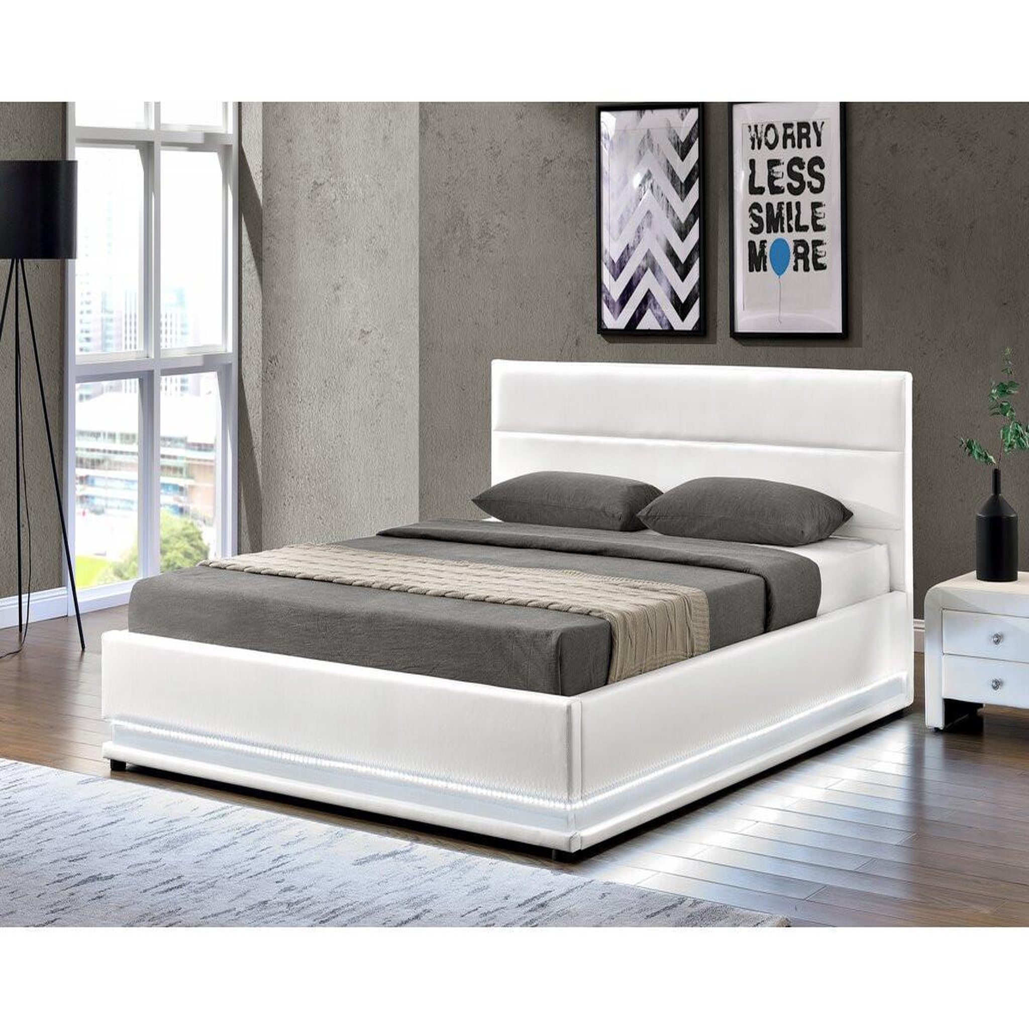 Voir la diapositive 2 : Habitat et Jardin Lit LED avec coffre  Anastasia  - 160 x 200 - Gris foncé