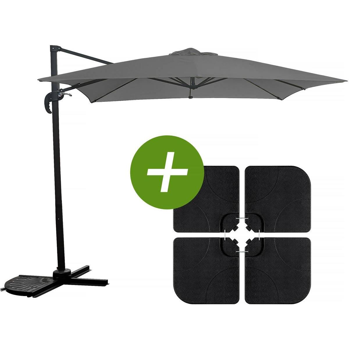 Habitat et Jardin Parasol jardin déporté  Soleil  - Carré - 2.5 x 2.5 m - Gris + Dalles à lester incluses