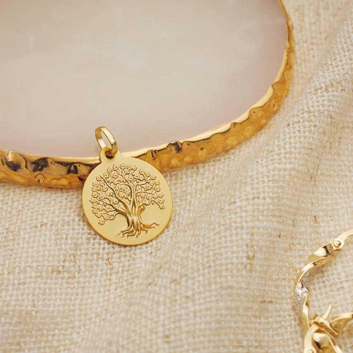 L'ATELIER D'AZUR Pendentif - Médaille Arbre de Vie Or Jaune - Chaine Offerte