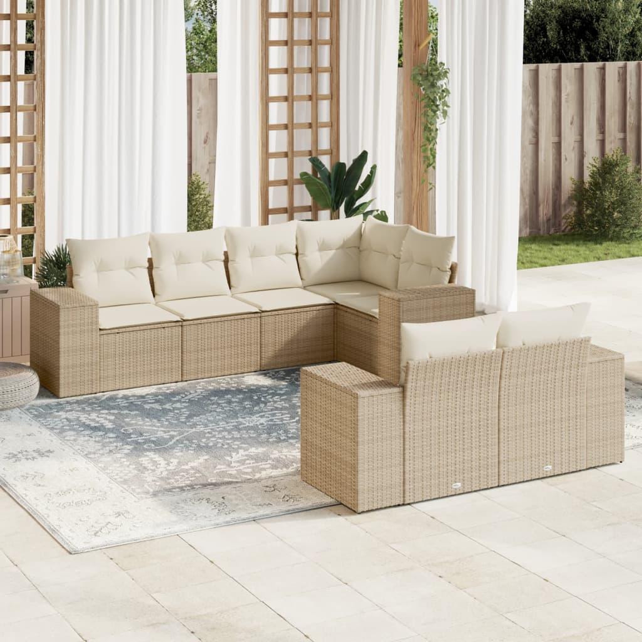 VIDAXL Salon de jardin avec coussins 7 pcs beige resine tressee