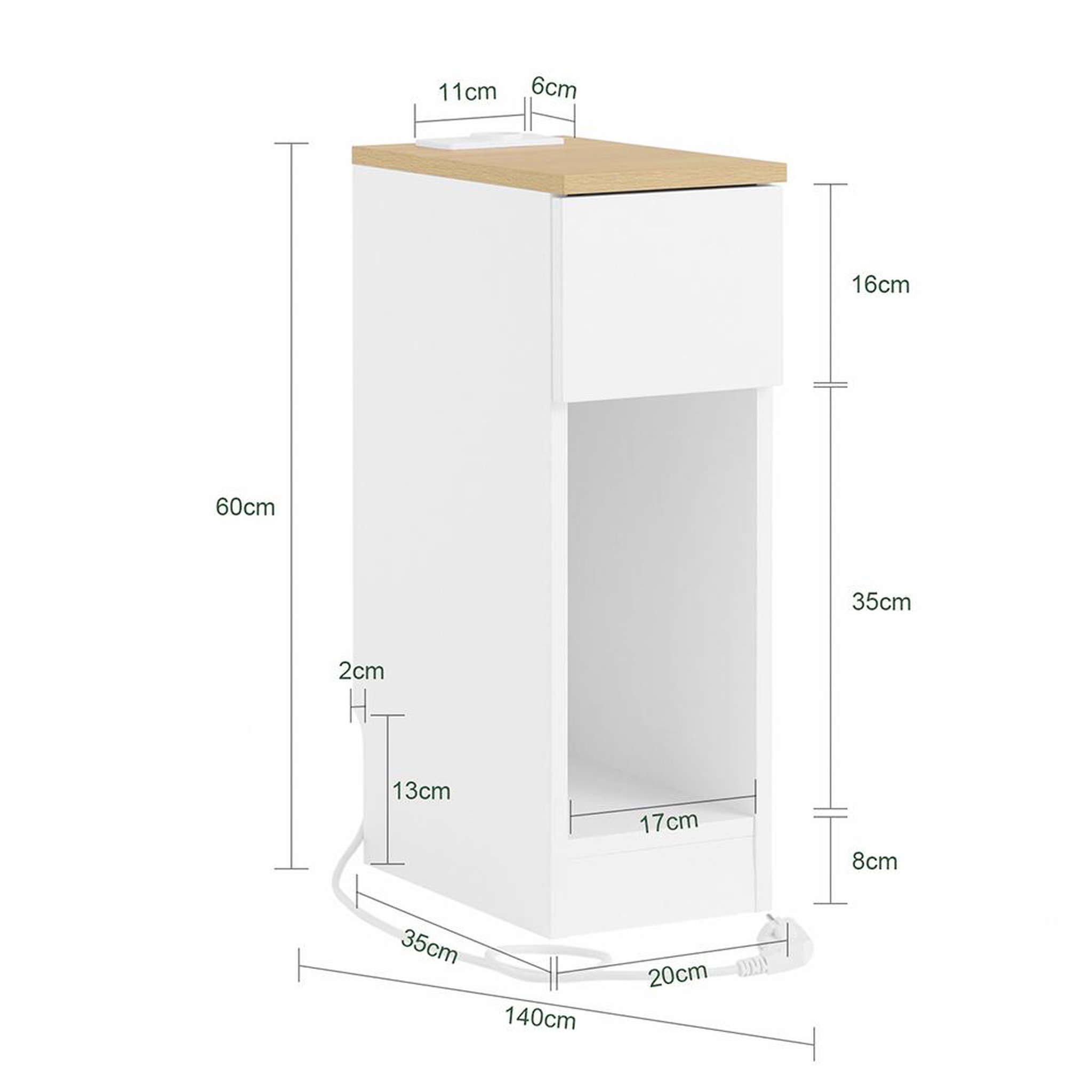 Voir la diapositive 3 : SOBUY SoBuy - Table De Chevet à un tiroir - Blanc - 35x20x60cm - Minimaliste - FBT111-E-NW