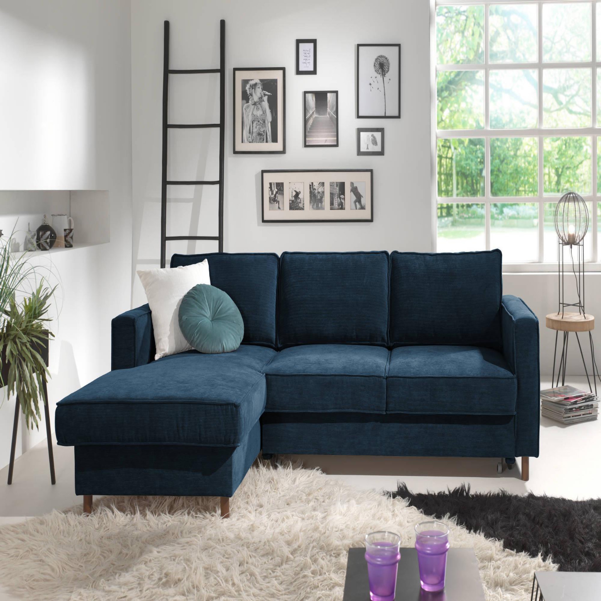 Voir la diapositive 4 : BEST MOBILIER Jake - canapé d'angle gauche - convertible avec coffre - 4 places - en velours côtelé