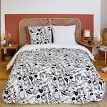 Home collection Parure de couette 100% microfibre, flore. Coloris disponibles : Blanc