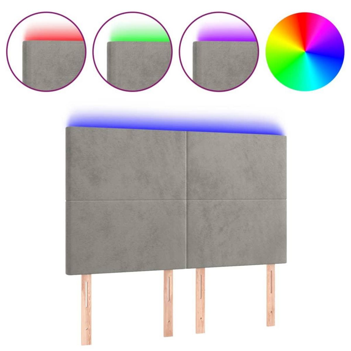 VIDAXL Tete de lit a LED Gris clair 144x5x118/128 cm Velours