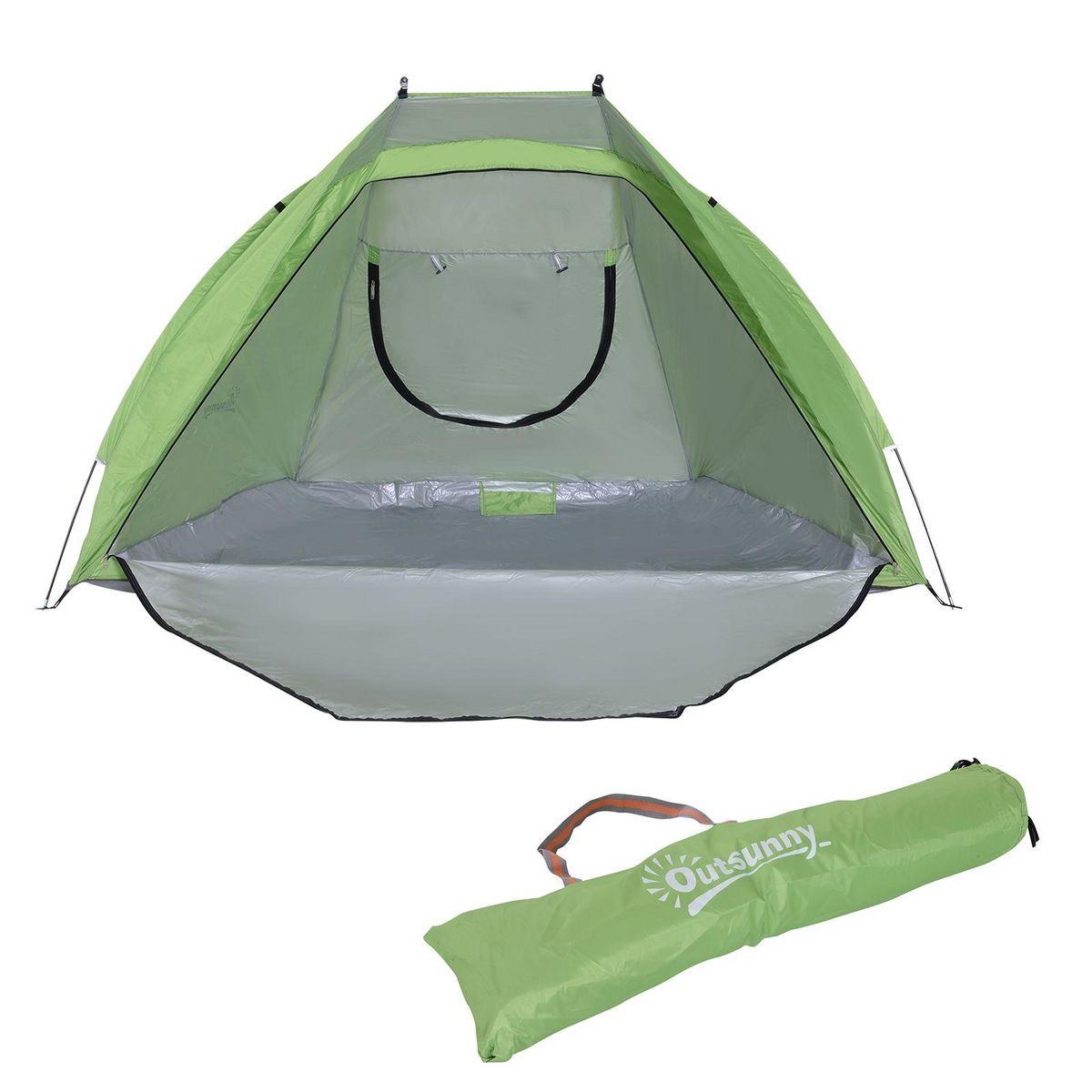 OUTSUNNY Tente de plage abri de plage pliable dim. 2,30L x 1,40l x 1,27H m fenêtre sac transport inclu polyester vert