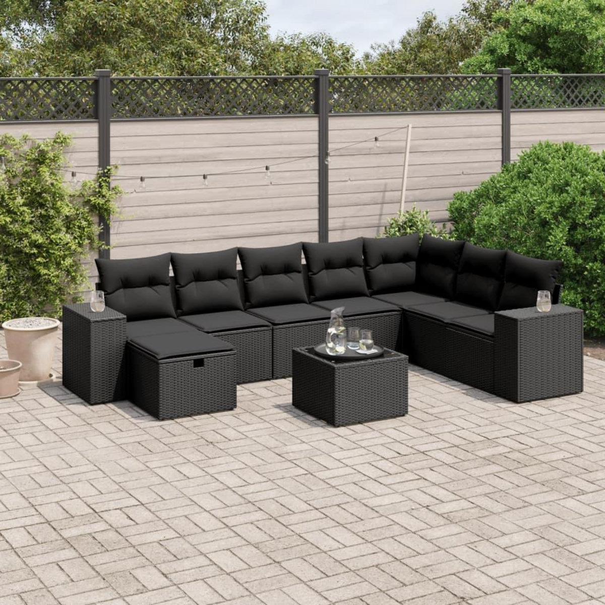 VIDAXL Salon de jardin 9 pcs avec coussins noir resine tressee