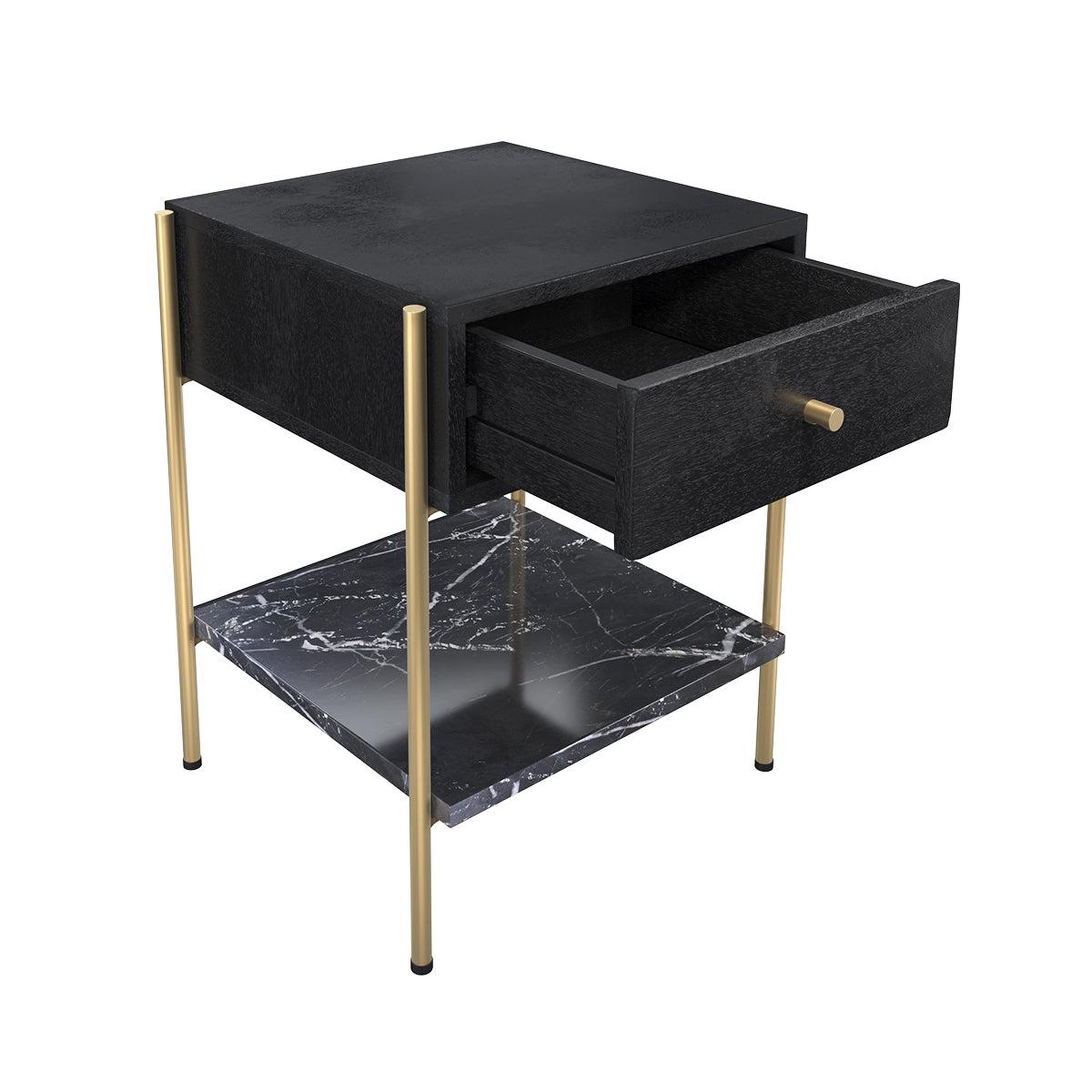 Voir la diapositive 3 : MAISON PAVANE Table de chevet 1 tiroir en bois noir et métal doré-doori