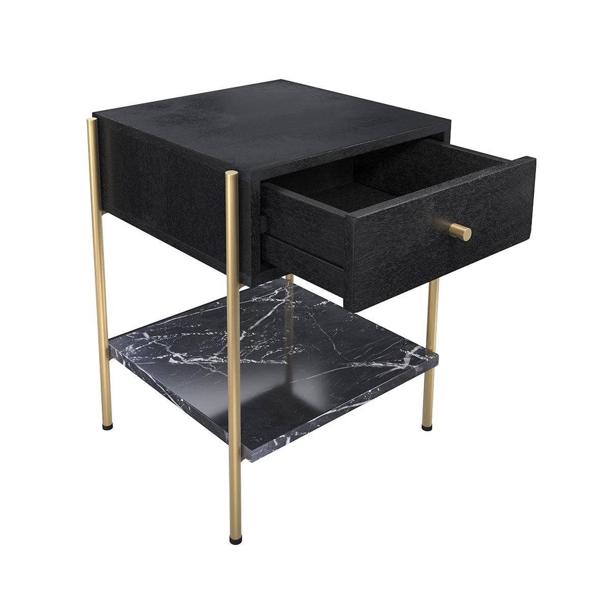 Rendez vous déco Table de chevet 1 tiroir en bois noir et métal doré-Doori