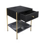 Voir la diapositive 3 : Rendez vous déco Table de chevet 1 tiroir en bois noir et métal doré-Doori