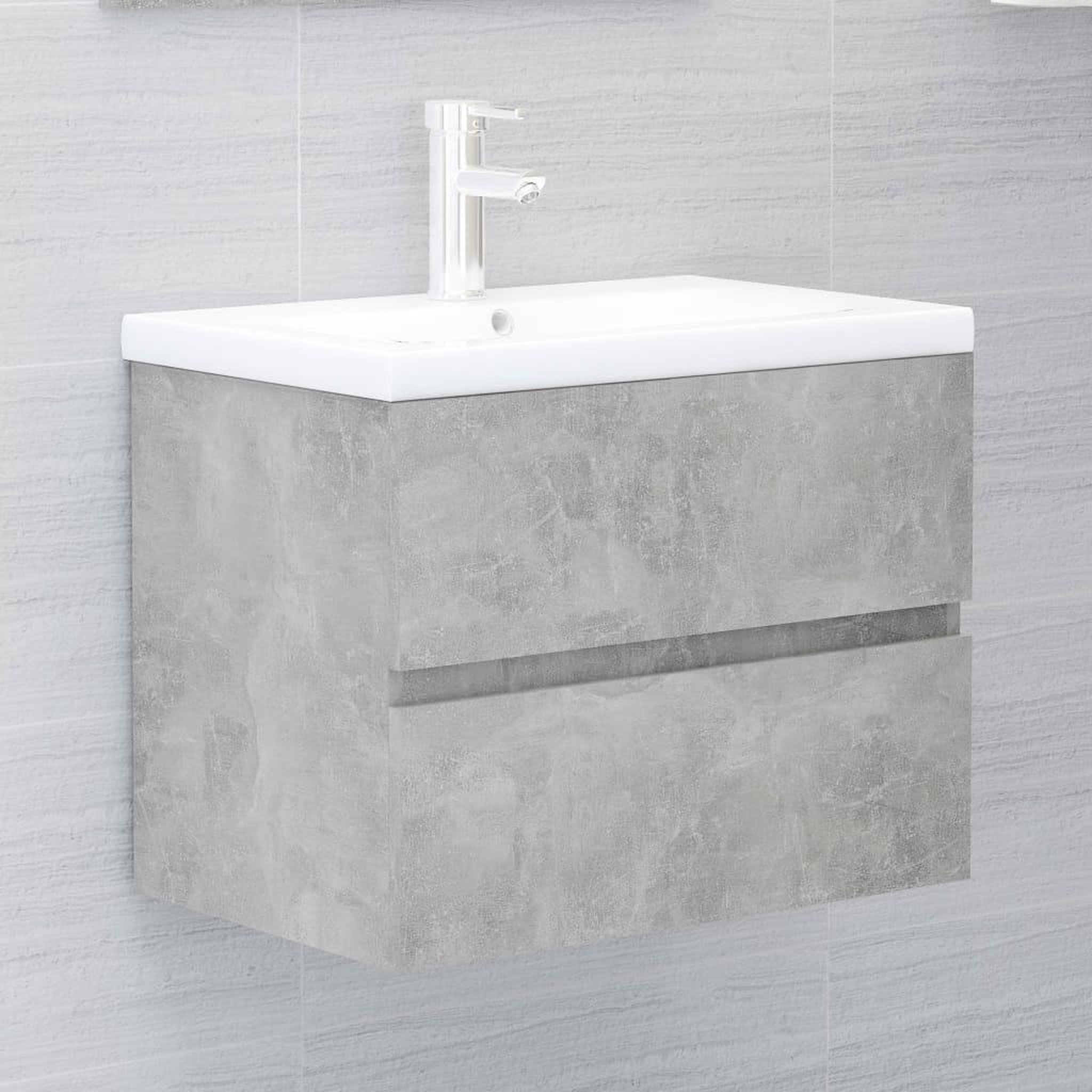 Voir la diapositive 1 : VIDAXL Armoire d'evier avec lavabo integre Gris beton Agglomere