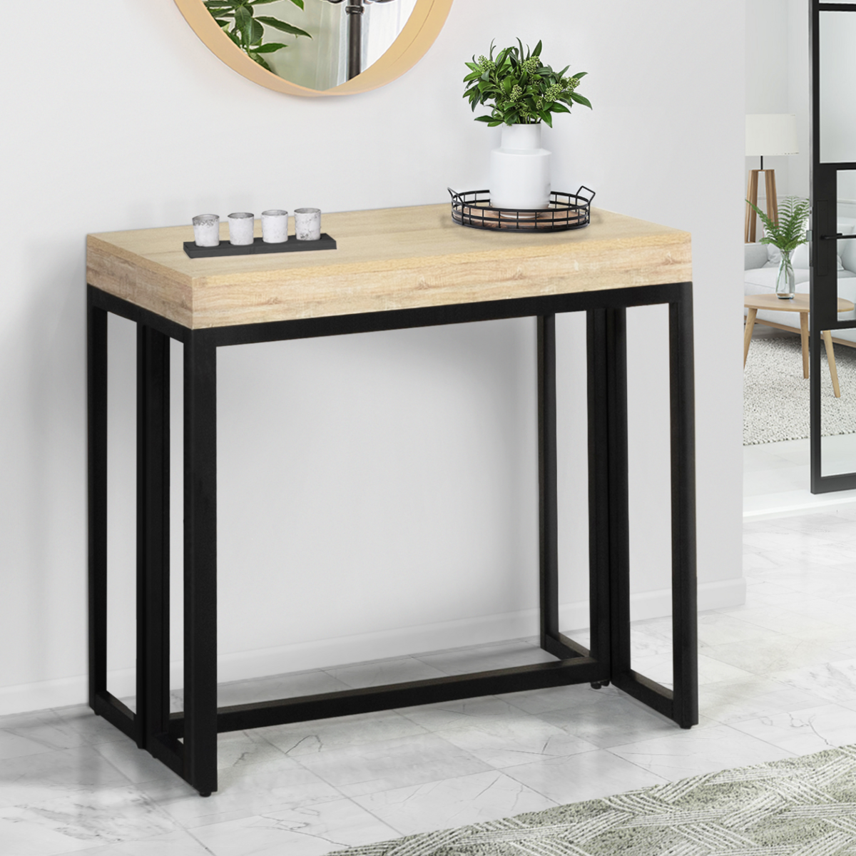 ID MARKET Table console extensible TORONTO 14 personnes 300 cm design industriel
