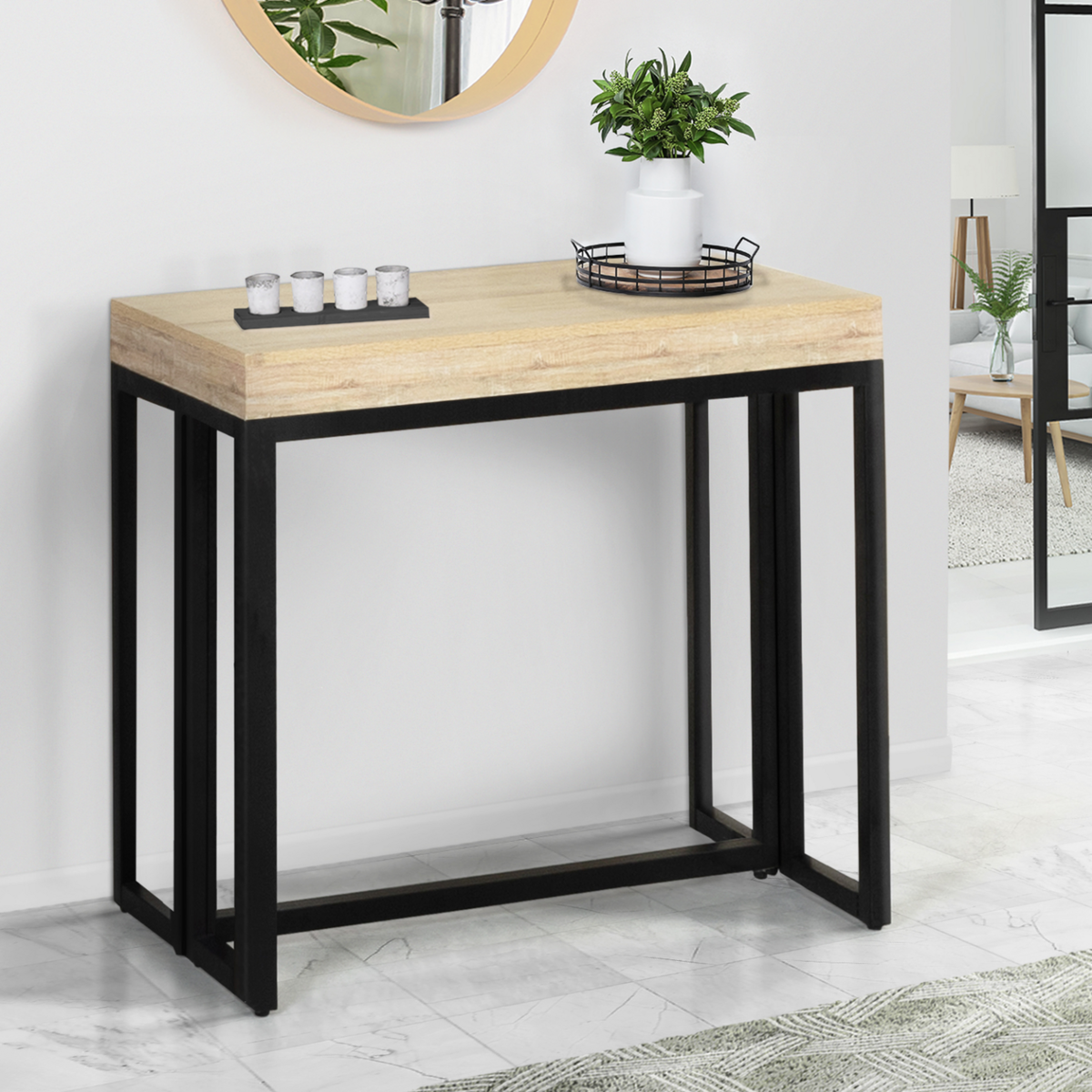 ID MARKET Table console extensible TORONTO 14 personnes 300 cm design industriel