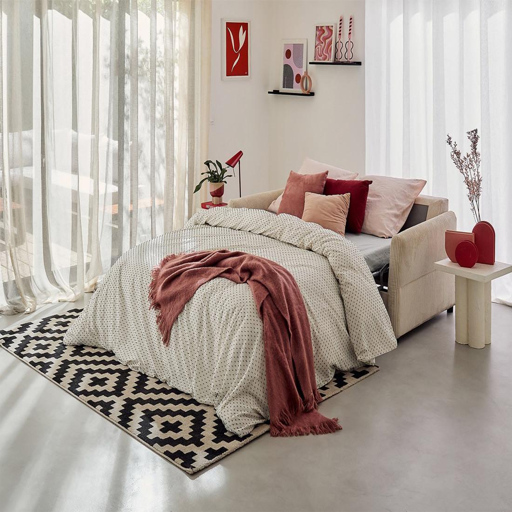 Voir la diapositive 3 : BEST MOBILIER Maho - canapé 2 places convertible express couchage quotidien 140 cm matelas 11 cm en velours côtelé