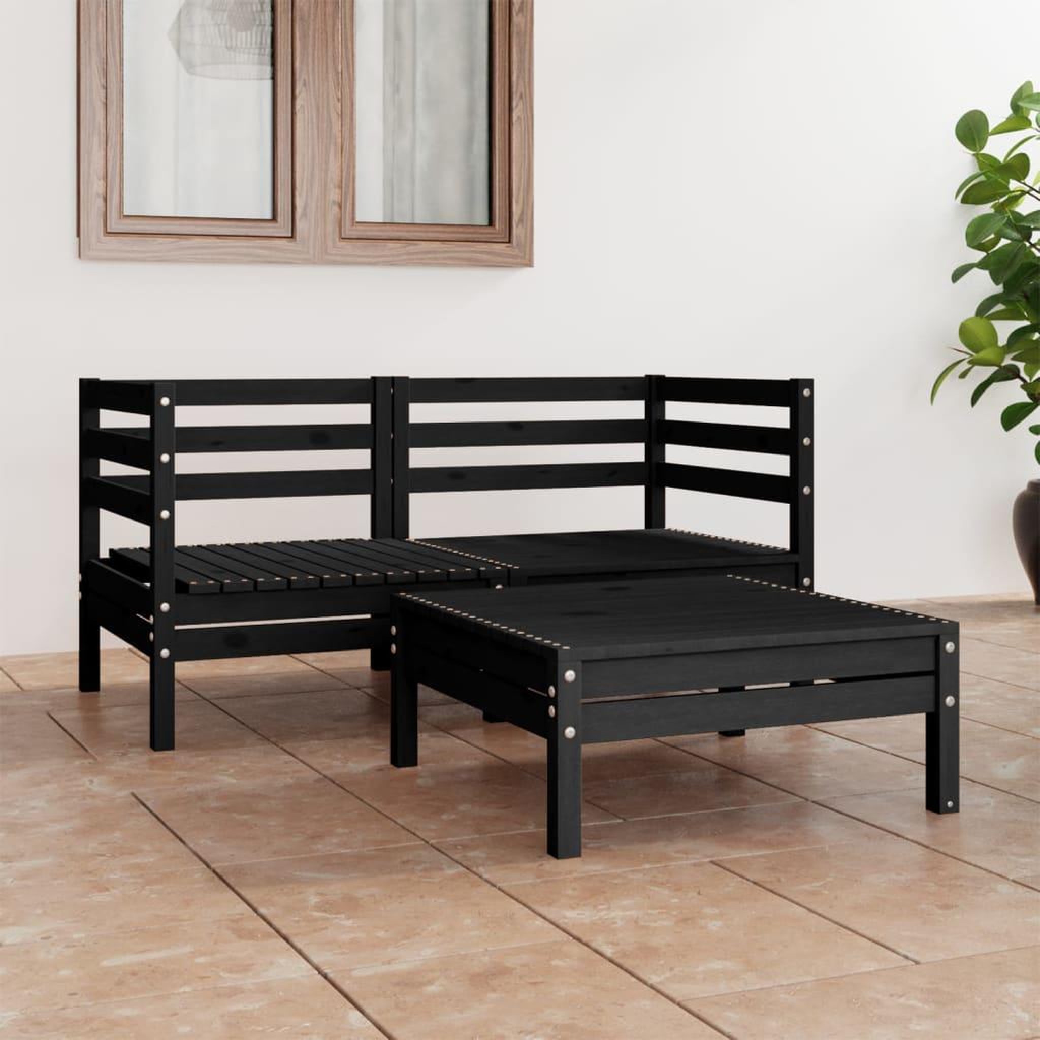 Voir la diapositive 1 : VIDAXL Salon de jardin 3 pcs Noir Bois de pin massif