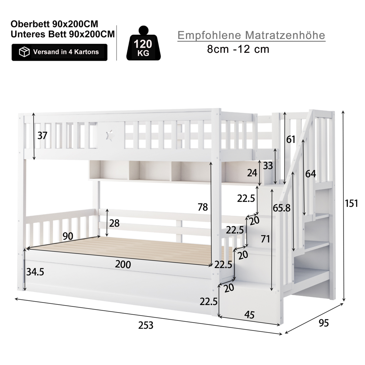 MERAX Lit superposé 90x200cm